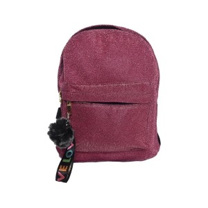 MOCHILA FEMININA BRILHOSA COM POMPOM F2037S